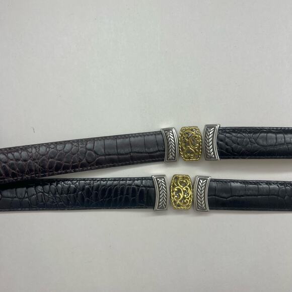 Brighton Marcus Reversible Leather Belt Brown Black Two Tone Gold Silver M/L - Picture 6 of 11